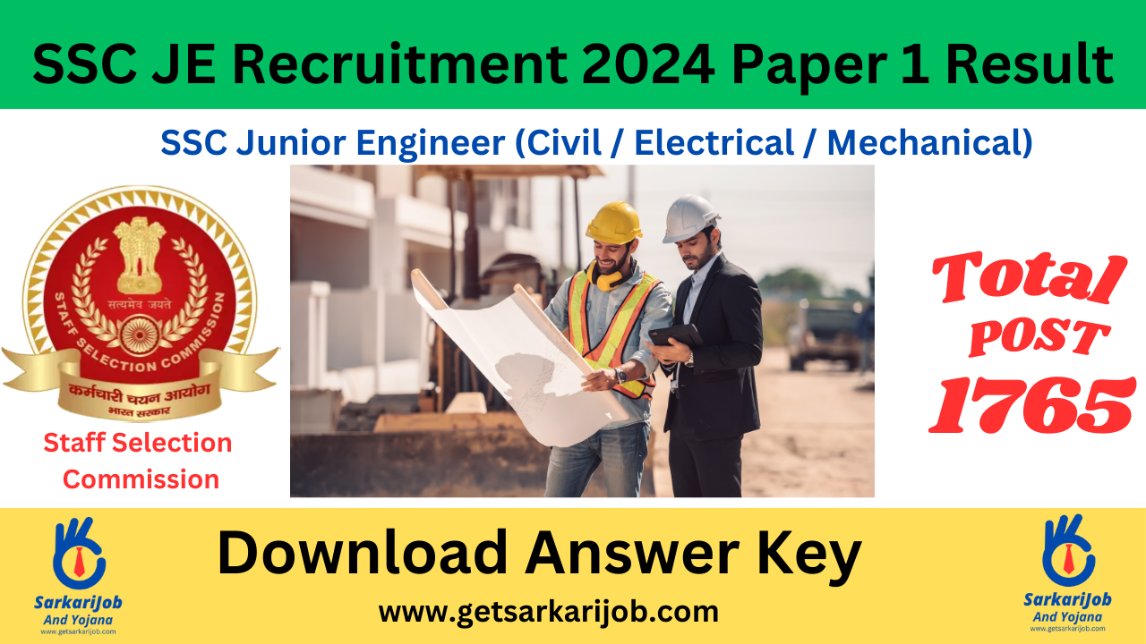 SSC JE Recruitment 2024 Paper 1 Result