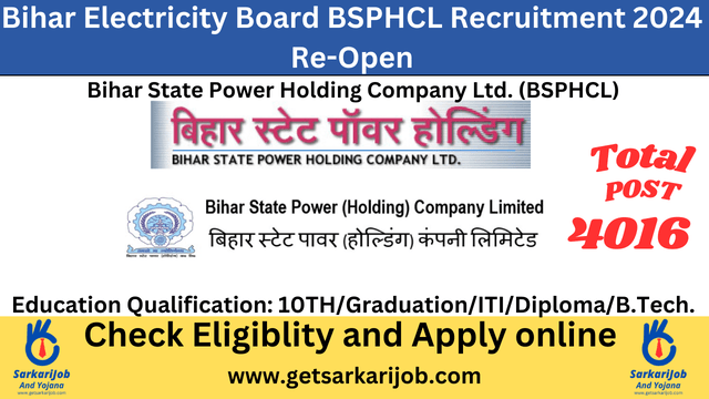 Bihar Electricity Board BSPHCL Recruitment 2024