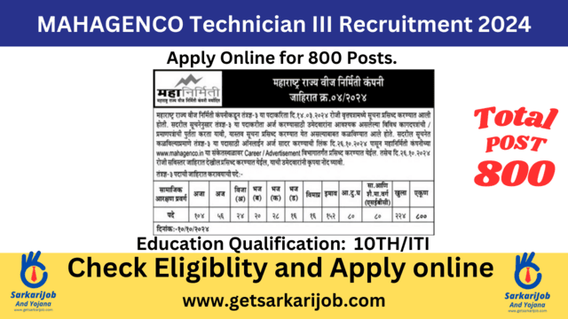 MAHAGENCO Technician III Recruitment 2024