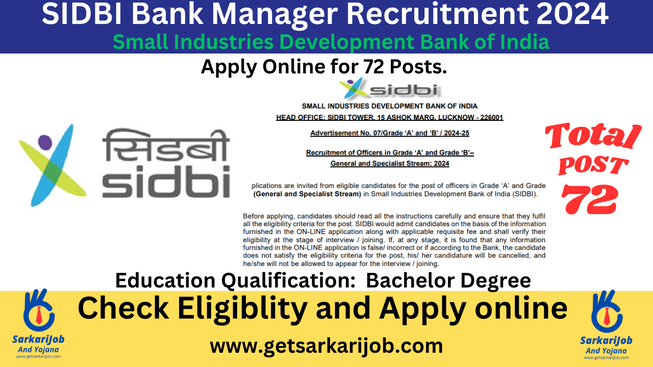 SIDBI Bank Manager Recruitment 2024